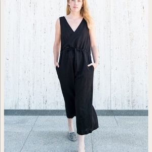 Esby Apparel Allison Cropped Wide Leg Linen Blend Jumpsuit